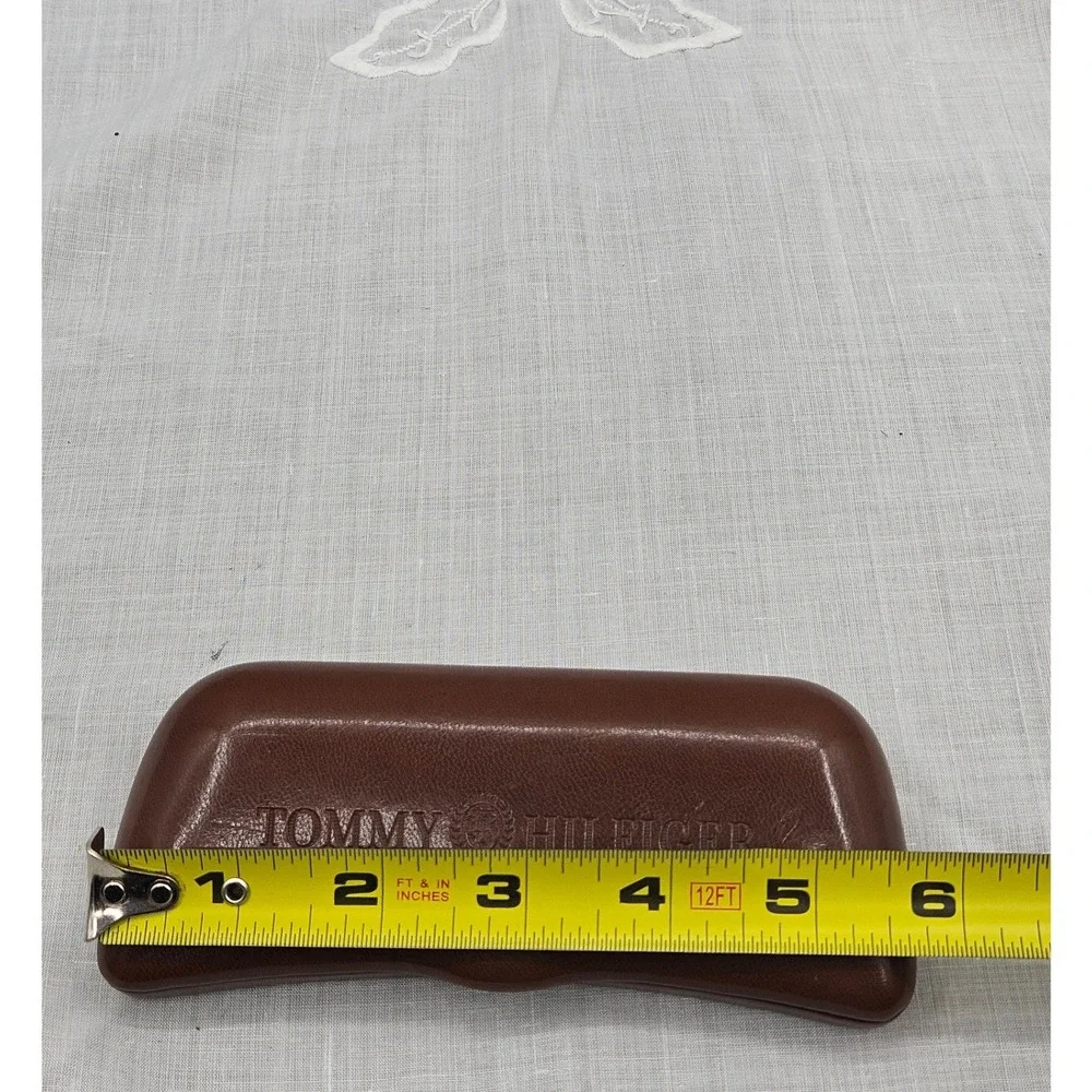 Tommy Hilfiger Brown Faux Leather Hard Eyeglass Case Navy Blue Velvet Lining
